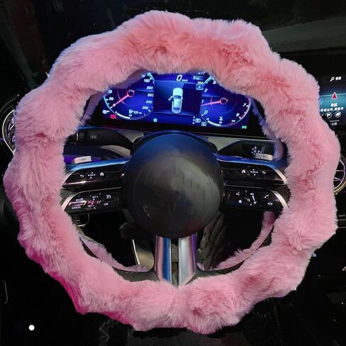 Luxury Fluffy Winter Car Steering Wheel Cover for Women, YUNXNYC Fuzzy Cute Steering Wheel Cover Soft Warm Furry Auto Plush Fur Vehicle Steering Wheel Protector Waved (Black) in Saudi Arabia