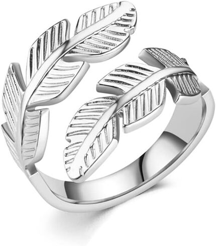 Feather Stainless Steel Statement Rings Angel Wings Leaves Wrap Open Adjustable Extendable Knuckle Middle Stacking Finger Engagement Couple Ring for Women Girls Men Cocktail Party Jewelry Fashion Gifts for Bff Birthday Christmas Hypoallergenic in Saudi Arabia