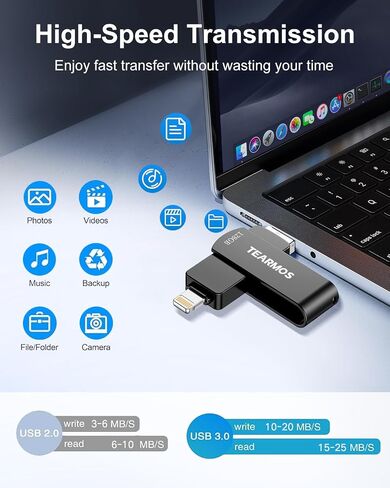 Flash Drives 128GB Intended for iPhone, Memory Stick Storage for Photos and Videos, iOS External Memory Storage Flash Drive Compatible with iPhone iPad Android and Computers (Dark Gray) in Saudi Arabia