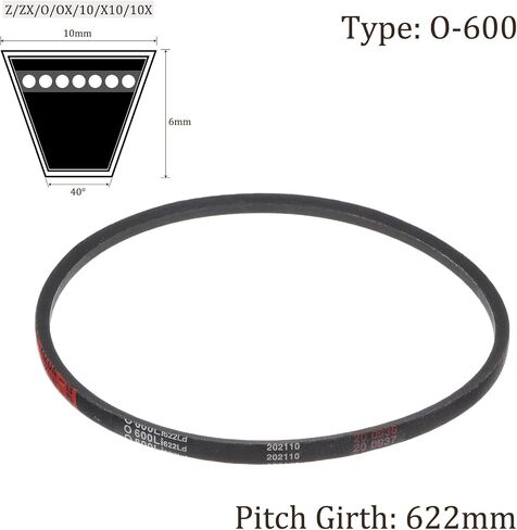 O-600 V-Belts - [622mm Pitch Length x 10mm Width x 6mm Thickness] Rubber Drive Belt for Power Transmission Use, Black,40 Degree in Saudi Arabia