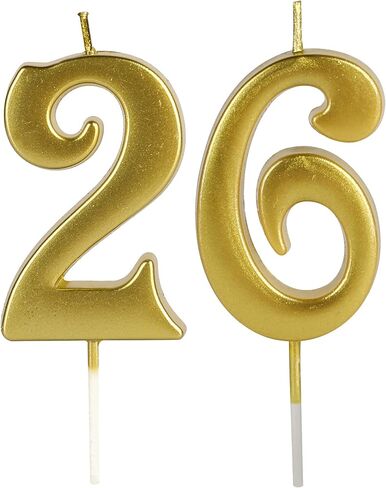 26th & 62nd Number Birthday Candles for Cake Topper, Number 62 26 Glitter Premium Candle Party Anniversary Celebration Decoration for Kids Women or Men, Gold in Saudi Arabia