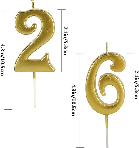 26th & 62nd Number Birthday Candles for Cake Topper, Number 62 26 Glitter Premium Candle Party Anniversary Celebration Decoration for Kids Women or Men, Gold in Saudi Arabia