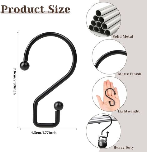 Reversible Black Metal S Shaped Hooks, 3 Inch Black S Hooks Heavy Duty S Shaped Hook for Hanging Jeans Plants Jewelry Pots Pans Mugs Curtains Pants Purses Crafts (Black, 12 Pcs) in Saudi Arabia
