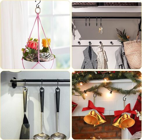 Reversible Black Metal S Shaped Hooks, 3 Inch Black S Hooks Heavy Duty S Shaped Hook for Hanging Jeans Plants Jewelry Pots Pans Mugs Curtains Pants Purses Crafts (Black, 12 Pcs) in Saudi Arabia