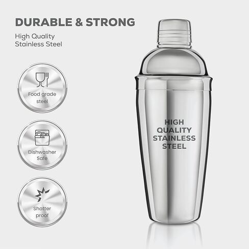 طقم شيكر كوكتيل مكون من 10 قطع من فاين داين مع حقيبة سفر - طقم شيكر من الفولاذ المقاوم للصدأ - طقم نادل ميكسولوجي - مصفاة، خلاط، جيجر، ملعقة بار، فتاحة زجاجات، فوهة صب - مجموعة بار in Kuwait