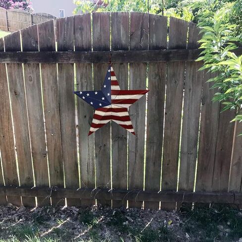 Linfevisi Metal Barn Star 3D Hanging American Flag Rustic Patriotic Star Wall Decor Art U.S. Flag Ornaments Outside 4th of July Decoration Outdoor Indoor Memorial Day Home Country Farmhouse Style 12'' in Saudi Arabia
