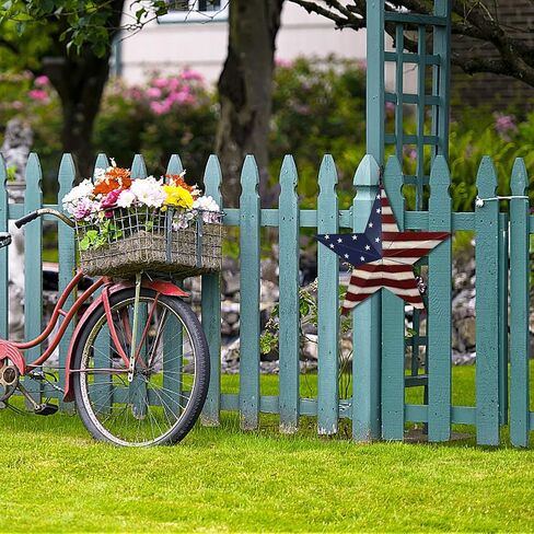 Linfevisi Metal Barn Star 3D Hanging American Flag Rustic Patriotic Star Wall Decor Art U.S. Flag Ornaments Outside 4th of July Decoration Outdoor Indoor Memorial Day Home Country Farmhouse Style 12'' in Saudi Arabia
