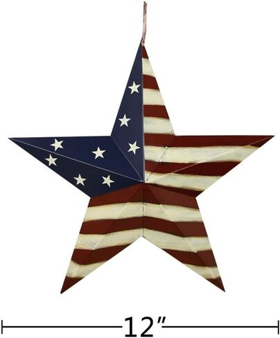 Linfevisi Metal Barn Star 3D Hanging American Flag Rustic Patriotic Star Wall Decor Art U.S. Flag Ornaments Outside 4th of July Decoration Outdoor Indoor Memorial Day Home Country Farmhouse Style 12'' in Saudi Arabia