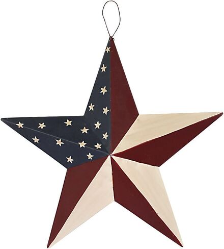 Linfevisi Metal Barn Star 3D Hanging American Flag Rustic Patriotic Star Wall Decor Art U.S. Flag Ornaments Outside 4th of July Decoration Outdoor Indoor Memorial Day Home Country Farmhouse Style 12'' in Saudi Arabia
