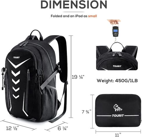 TOURIT Hiking Backpack 40L Lightweight Hiking Daypack Foldable Waterproof Camping Backpack for Women Men Travel Outdoor Black in Saudi Arabia