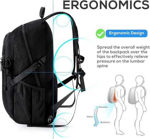 TOURIT Hiking Backpack 40L Lightweight Hiking Daypack Foldable Waterproof Camping Backpack for Women Men Travel Outdoor Black in Saudi Arabia