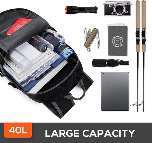 TOURIT Hiking Backpack 40L Lightweight Hiking Daypack Foldable Waterproof Camping Backpack for Women Men Travel Outdoor Black in Saudi Arabia