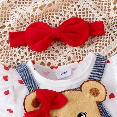 Baby Girl Clothes Outfits Summer Cute Little Bear Romper + Shorts + Butterfly Tie Hair Band Set 0-18 Months in Saudi Arabia