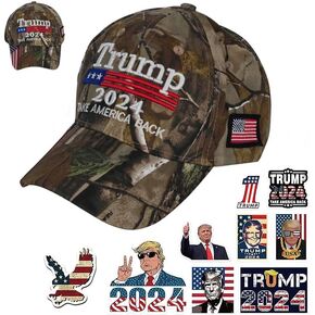 Trump Hat 2024 with Trump Stickers 50 Pack Donald Trump Merchandise MAGA Hats Trump 2024 Hat Flag President Trump Shirt