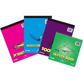 Roaring Spring Kid's Art Variety Pack, One Each - Doodle Pad, Drawing Pad, Sketch Book & Watercolor Pad, 4 Art Pads