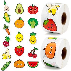 Happy Fruit Vegetables Stickers - 1000PCS Colorful Fruit Vegetables Smile Face Self-adhesive Stickers for Kids, Lovely Strawberry Banana Watermelon Orange Pumpkins Classroom Reward Stickers