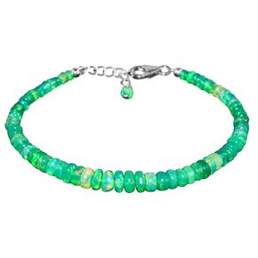 InfinityGemsArt Green Ethiopian Opal Bracelet, October Birthstone, Natural Gemstone Beads, Dainty Handmade Jewelry Women, Chakra Energy, Healing Crystals, 925 Sterling Silver Chain 8 inch