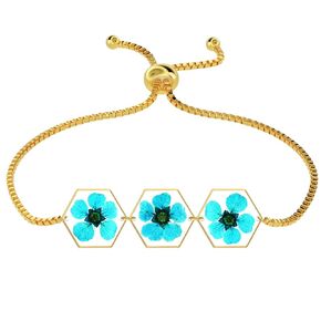 Pressed Flower Bracelet Pearl Plum Flower Bracelet Handmade Pressed Flower Bracelet Real Wildflowers Bracelet Gold Adjustable Pressed Flower Bracelet for Women