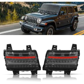 Smoked LED Fender Lights w/DRL Compatible with 2018-2022 Wrangler JL Direct Replacement Sequential Turn Signal Lamps (Driver and Passenger Side)