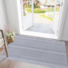 Area Rug 2'x3' Washable Front Door Rug, Gray Cotton Hand-Woven Porch Rug, Small Indoor Outdoor Rugs, Throw Rug Doormat Foldable Layered Door Mats for Entryway Kitchen Bathroom
