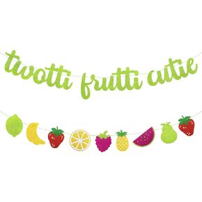 2nd Birthday Decorations Twotti Fruit Banner Fruit Pineapple Watermelon Orange Summer Themed Baby Boy Girl Second Bday Party Supplies Decorations
