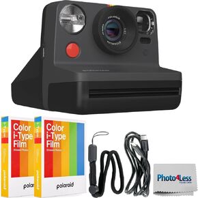 Polaroid Now 2nd Generation I-Type Instant Film Camera (Red) Bundle with Polaroid Color Film for I-Type x2, and Camera Lens Cloth (4 Items) (Black)