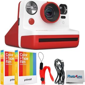 Polaroid Now 2nd Generation I-Type Instant Film Camera (Red) Bundle with Polaroid Color Film for I-Type x2, and Camera Lens Cloth (4 Items) (Black)