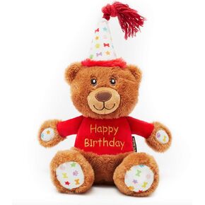 PET London Happy Birthday Bear Dog Toy - Present to Celebrate Dog's Bday or Adoption - Soft Plush Teddy Gift for Dog or Pup with Embroidered Birthday Message, Squeaky, Stylish Great Animal Gift