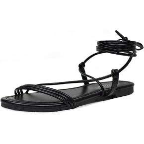 صنادل نسائية مسطحة بأربطة وأربطة مفتوحة من الأمام وربطة عنق من نوع Gladiator Dressy