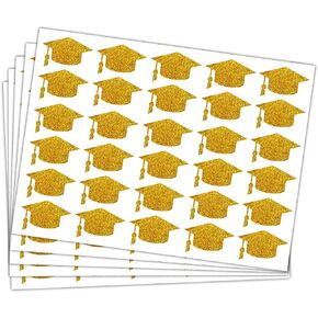 Gold Glitter Cut-Out Grad Caps Stickers Gold Glitter Grad Cap Labels for Graduation Season,600 Pcs