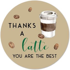 Coffee Thanks a Latte Stickers, 2 Inch Birthday Party Favor Labels 40-Pack
