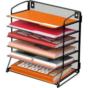 صينية تنظيم ملفات مكتب شبكية مكونة من 6 طبقات، رف رف رسائل لفرز ورق سطح المكتب للمكتب والمنزل والمدرسة، أسود in Kuwait