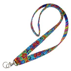 Psychedelic Swirls & Stripes Lanyard - Colorful Geometric Reversible Strap - ID Badge Holder - Key Lanyard Gift - 3/4x36 Inch With Swivel Clip - Handmade by Green Acorn Kitchen