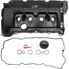 X AUTOHAUX 1 Set Engine Valve Cover & Engine Valve Cover Gasket for BMW N16 No.11127646554 Black