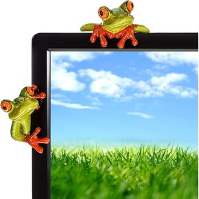 Jetec 2 Pieces Funny Resin Frogs Decor, 3D Craft Animal Frog Figurine Decorations, Creative Resin Ornament Office Desk Toy Frog Gift for Home Office Computer Monitor Desk Decoration