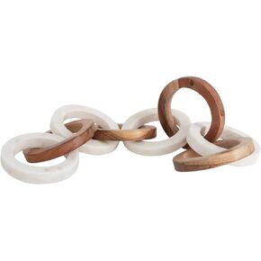 Creative Co-Op Acacia Wood and Marble 8 Links Decorative Chain, 4" L x 4" W x 24" H, Multicolor