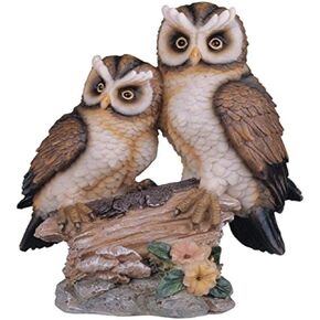 StealStreet Polyresin Tan and Brown Owls Perched On Tree Log Figurine, 6.5"