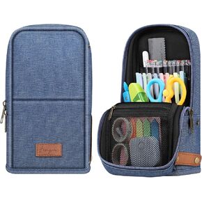 حقيبة قلم رصاص واقفة من FINPAC، حقيبة أقلام ذات سعة كبيرة، قلم متعدد الطبقات وحامل قلم رصاص وحقيبة منظم قرطاسية مع مقبض للرجال والنساء والمكاتب، باللون الأزرق الداكن in Kuwait