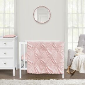 Sweet Jojo Designs Blush Pink Shabby Chic Girl Baby Mini Crib Bedding Set Infant Nursery Room Newborn Blanket Portable Pack n Play Sheets 3pc Solid Rose Elegant Ruched Diamonds Classic Princess Harper