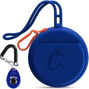 Dog Treat Pouch Small Bag with Training Clicker, Fresh-Keeping Silicone, Metal Zipper, Integrated Wristband, Mini Portable Pocket Size, Easy to Clean, Pet Travel Walking Bag for Leash (Black)