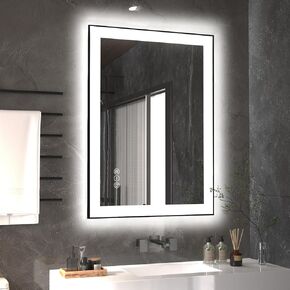 LED Bathroom Mirror, 48"x32" Black Aluminum Framed Vanity Mirror with Front and Backlit, Stepless Dimmable Lighted Mirror with Anti-Fog, 3 Colors Wall Smart Mirror (Horizontal/Vertical)