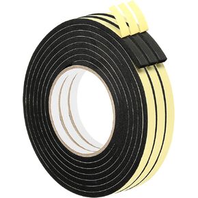 PATIKIL 10m/33ft Sealing Foam Tape, 3Rolls Single Sided Weather Stripping Door Seal Strip for Window Door Insulation, Black (5/8In x 1/16In x 33Ft)