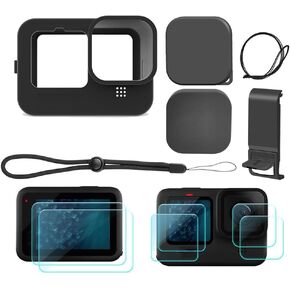 Camera Accessories Black Silicone Case Battery Side Cover, Screen Protectors, Lens Caps, Lanyard Compatible with GoPro Hero 12, 11, 10, 9