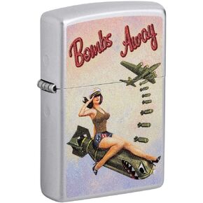 Zippo Lighter: Bombs Away, Pin-up Girl - Satin Chrome 81418