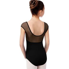 Girls Dance Ballet Leotard Mesh Cap Sleeve,Cute V-Shaped Mesh Back