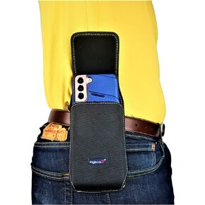 جراب حافظة للهاتف الخلوي من النايلون لهاتف Samsung Galaxy Z Fold 5/3/2/S20+ Plus/S20 متين مع حامل مشبك بحلقة حزام ثابتة، إغلاق مغناطيسي، يناسب الجراب النحيف على الهاتف المحمول (أسود أفقي)