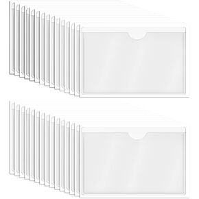 30 Pieces Self-Adhesive Business Card Pockets, 10 x 8 cm/3.9 x 3.1 Inch Self-Adhesive Index Card Holder with Top Open For Loading, Index Card Pockets Clear for Business Cards, Label