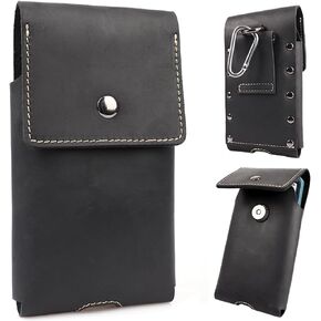 X-Large Leather Phone Holster for iPhone 14 Pro Max, Cell Phone Case with Belt Clip for iPhone 13 Pro Max, Phone Belt Holder Fits Phone with Protective Case, Cell Phone Pouch, Darkbrown