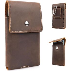 X-Large Leather Phone Holster for iPhone 14 Pro Max, Cell Phone Case with Belt Clip for iPhone 13 Pro Max, Phone Belt Holder Fits Phone with Protective Case, Cell Phone Pouch, Darkbrown