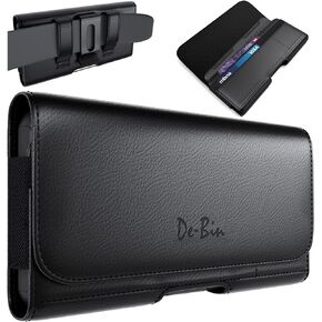 DeBin Holster for iPhone 14, 14 Pro, 13 Pro, 13, 12 Pro, 12, 11, XR, Cell Phone Belt Holder Case with Belt Clip ID Card Holder Pouch Cover (Fits Apple Phone with Otterbox Commuter Case on) Brown